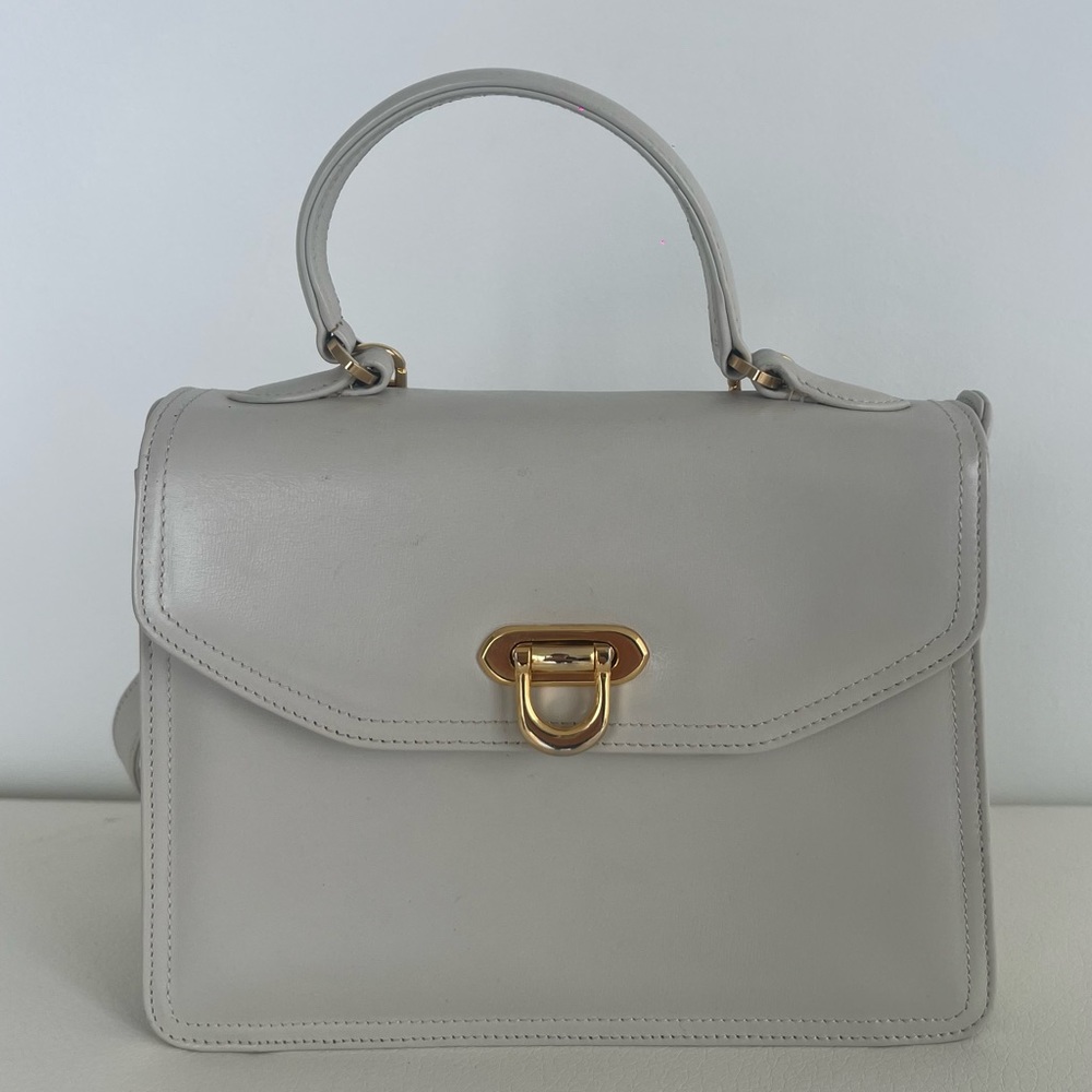 Small white Italian leather flap bag